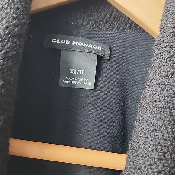 Club Monaco Tweed Fringe Open Collar Long Vest Jacket - Picture 3 of 7